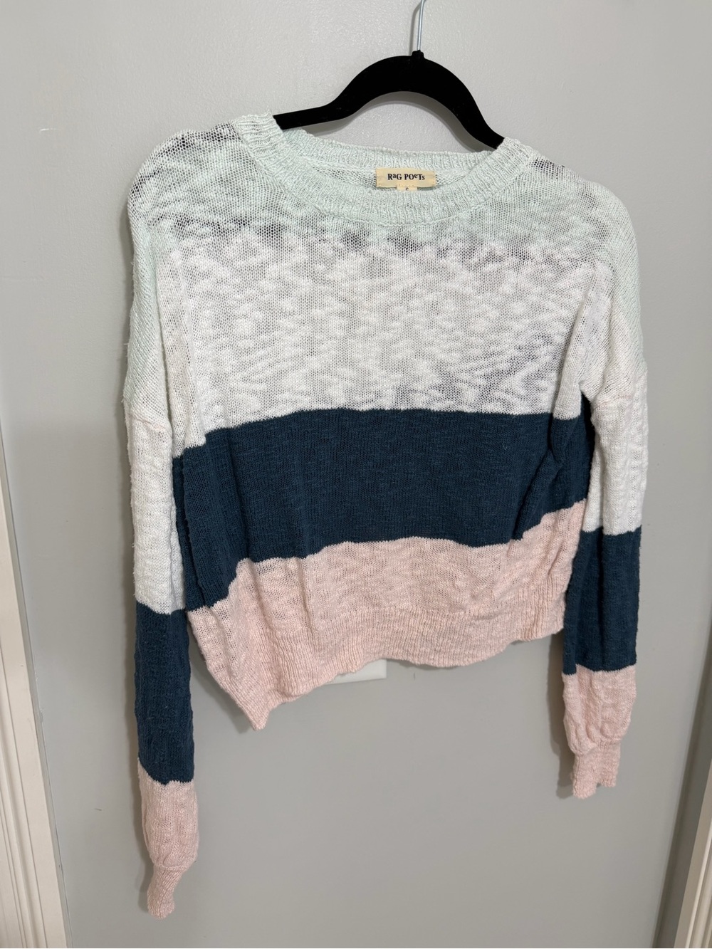 Rag Poets Colorblock Crewneck Sweater in White, Blue & Pink